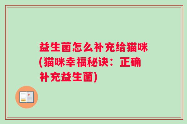 益生菌怎么补充给猫咪(猫咪幸福秘诀：正确补充益生菌)