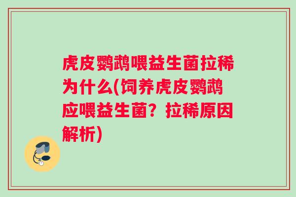 虎皮鹦鹉喂益生菌拉稀为什么(饲养虎皮鹦鹉应喂益生菌？拉稀原因解析)
