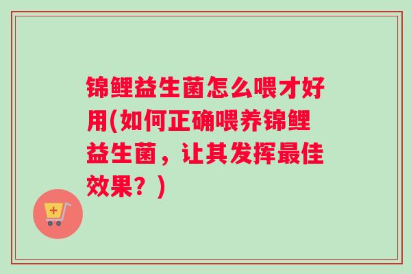 锦鲤益生菌怎么喂才好用(如何正确喂养锦鲤益生菌，让其发挥最佳效果？)