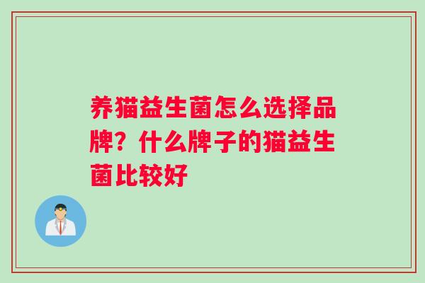 养猫益生菌怎么选择品牌？什么牌子的猫益生菌比较好