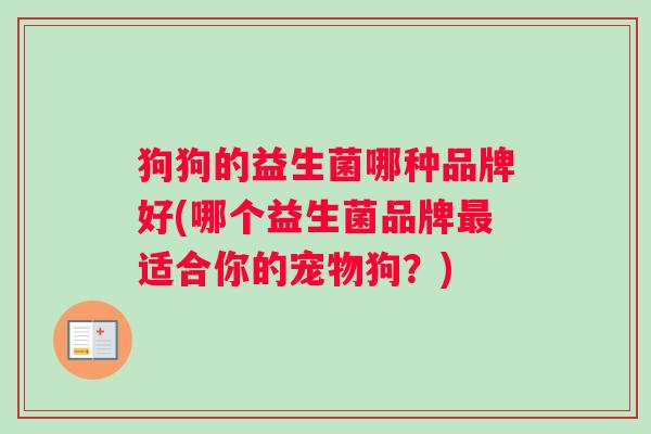 狗狗的益生菌哪种品牌好(哪个益生菌品牌最适合你的宠物狗？)
