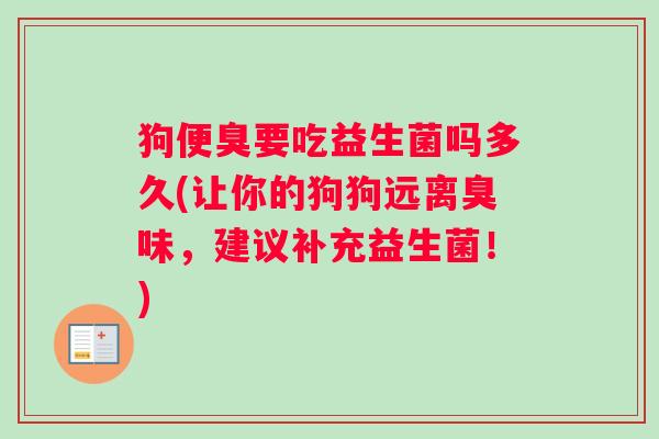 狗便臭要吃益生菌吗多久(让你的狗狗远离臭味，建议补充益生菌！)