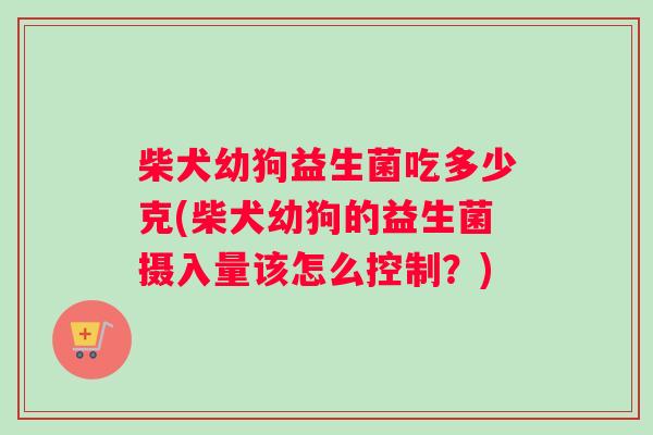 柴犬幼狗益生菌吃多少克(柴犬幼狗的益生菌摄入量该怎么控制？)