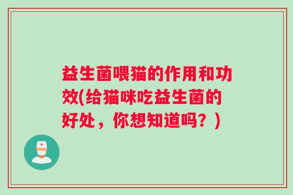 益生菌喂猫的作用和功效(给猫咪吃益生菌的好处，你想知道吗？)