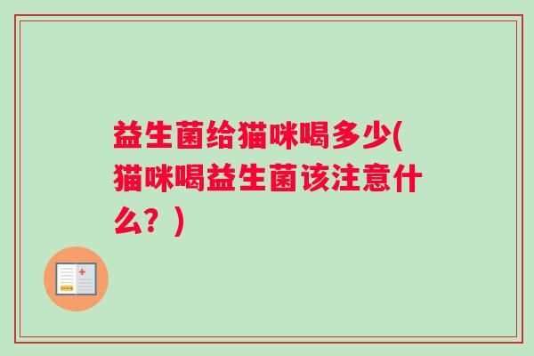 益生菌给猫咪喝多少(猫咪喝益生菌该注意什么？)