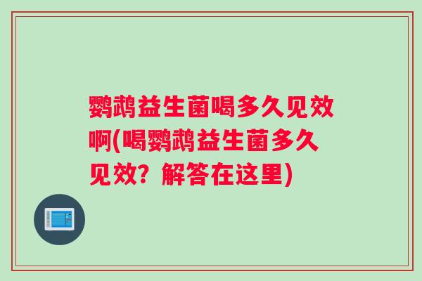 鹦鹉益生菌喝多久见效啊(喝鹦鹉益生菌多久见效？解答在这里)