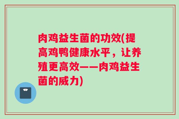 肉鸡益生菌的功效(提高鸡鸭健康水平，让养殖更高效——肉鸡益生菌的威力)