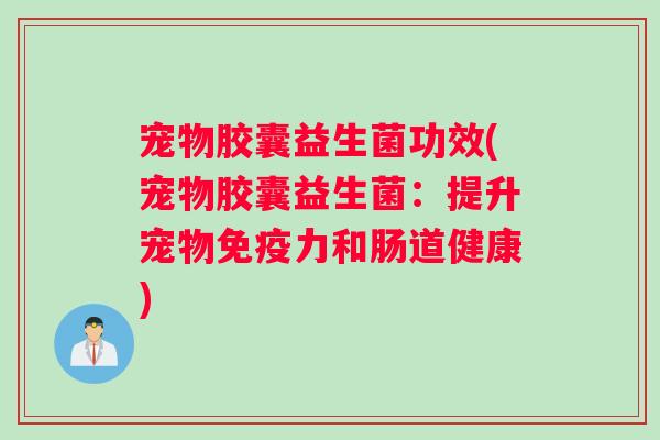 宠物胶囊益生菌功效(宠物胶囊益生菌：提升宠物力和肠道健康)