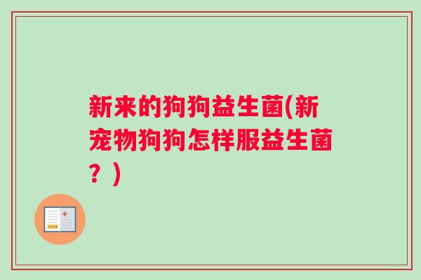 新来的狗狗益生菌(新宠物狗狗怎样服益生菌？)