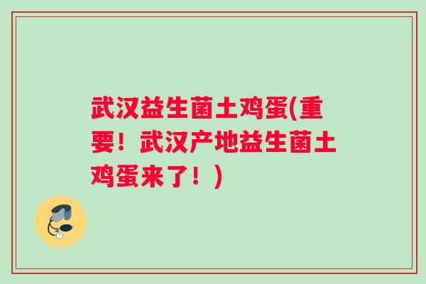 武汉益生菌土鸡蛋(重要！武汉产地益生菌土鸡蛋来了！)