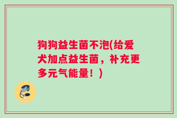 狗狗益生菌不泡(给爱犬加点益生菌，补充更多元气能量！)