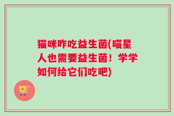 猫咪咋吃益生菌(喵星人也需要益生菌！学学如何给它们吃吧)