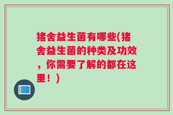 猪舍益生菌有哪些(猪舍益生菌的种类及功效，你需要了解的都在这里！)