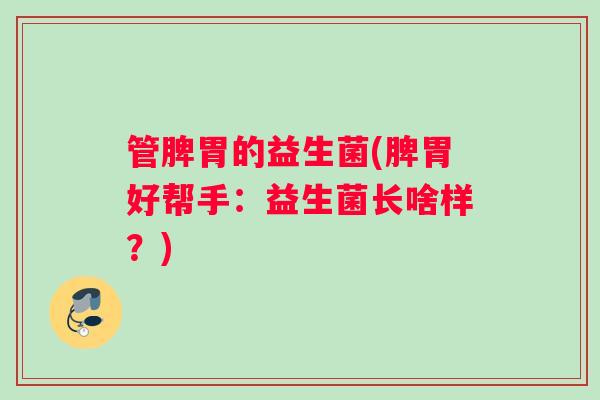 管脾胃的益生菌(脾胃好帮手：益生菌长啥样？)