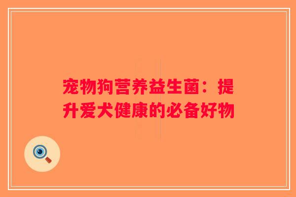 宠物狗营养益生菌：提升爱犬健康的必备好物