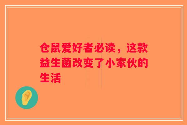 仓鼠爱好者必读，这款益生菌改变了小家伙的生活