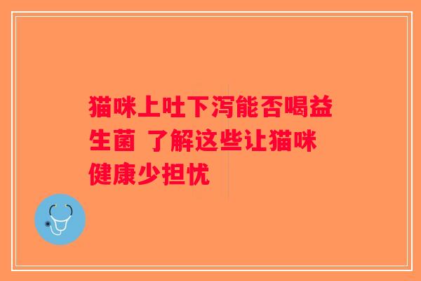 猫咪上吐下泻能否喝益生菌 了解这些让猫咪健康少担忧